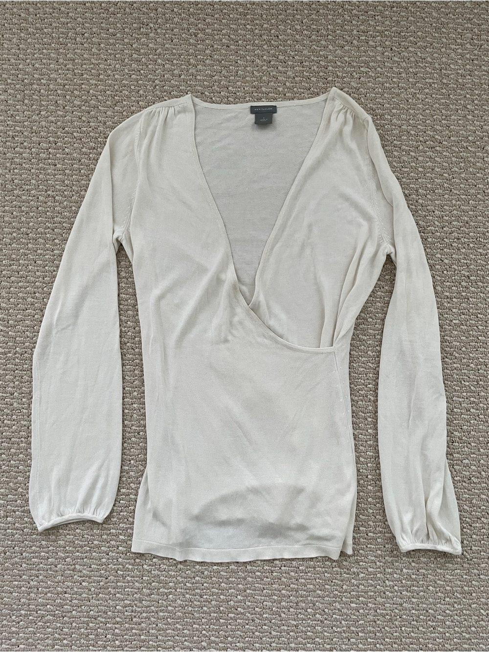 Banana Republic Cream Wrap Long-Sleeve V-Neck Top